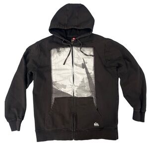 Quiksilver Black Hooded Zip-Up Sweatshirt with Silver Graphic Panel